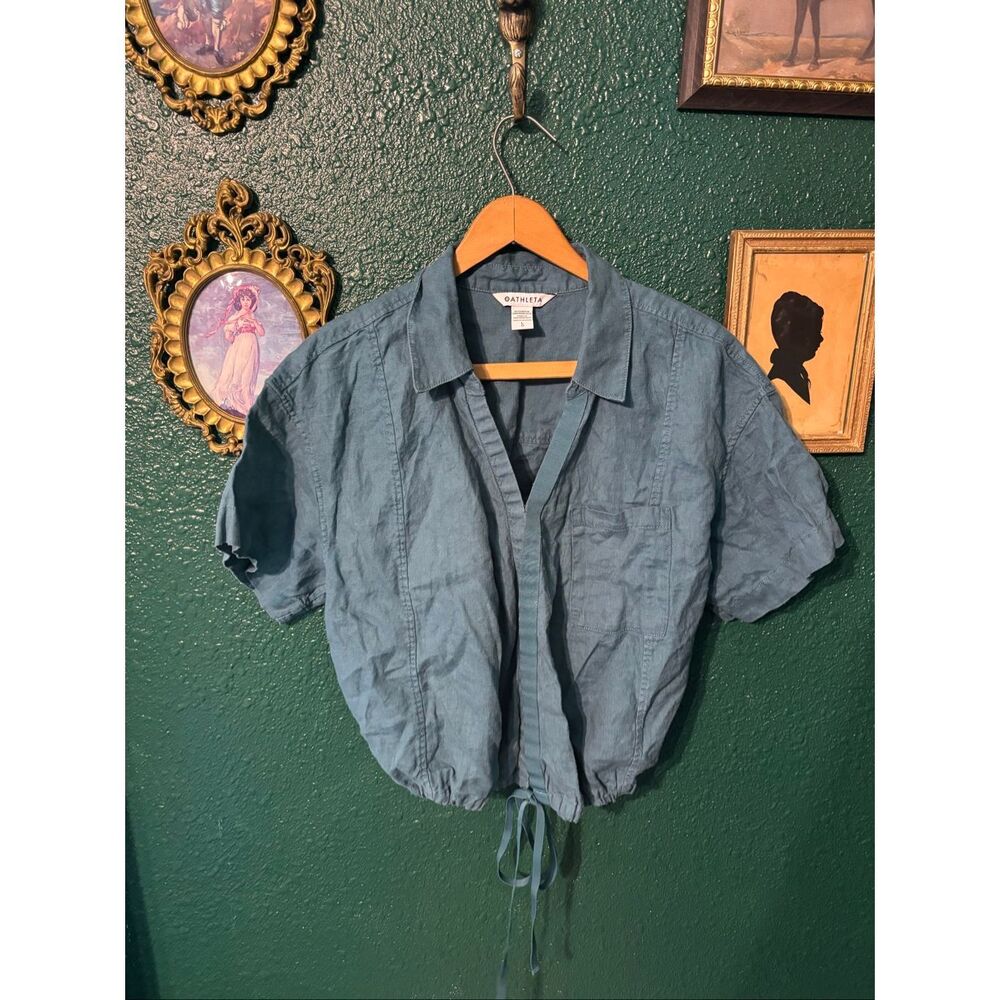Athleta Playa Blue Linen Top Sz Large